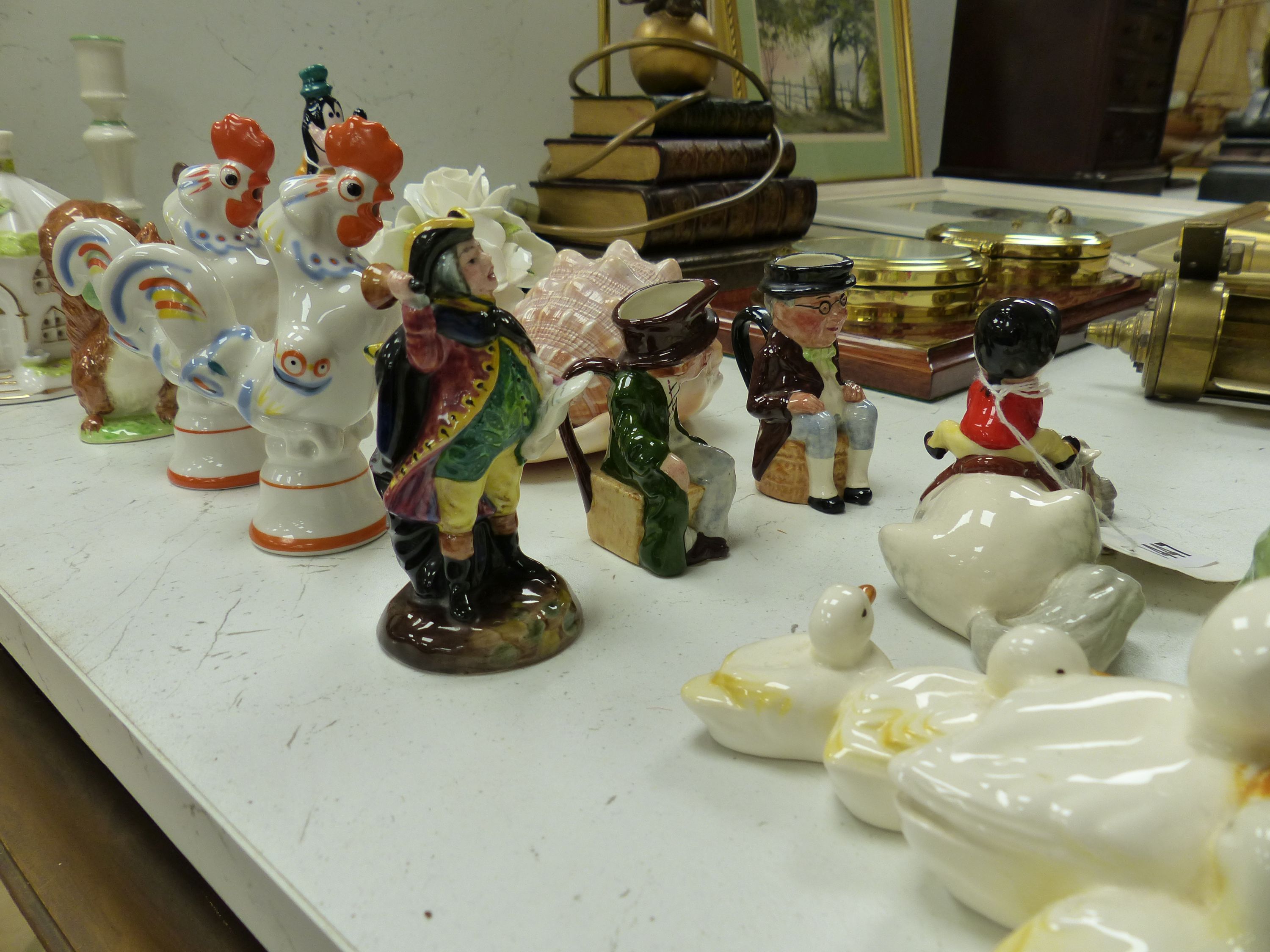 Two Beatrix Potter figures, Samuel Whiskers and Squirrel Nutkin, two Disney figures and sundry decorative items